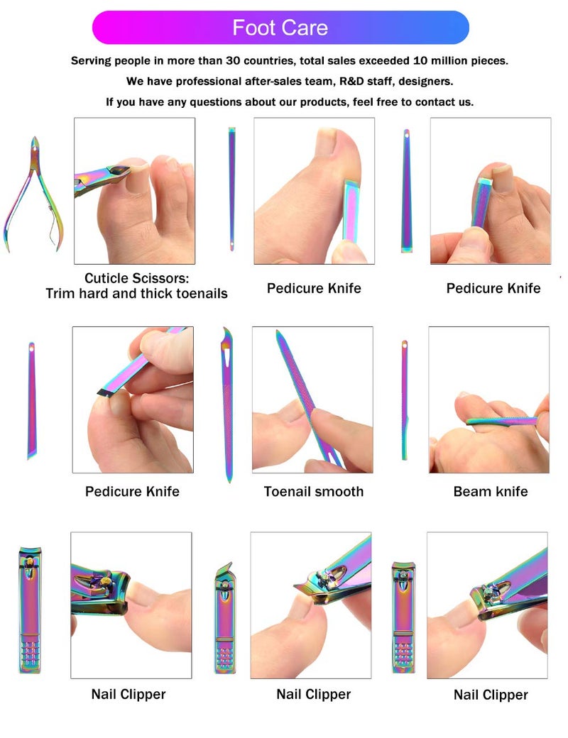 SFYDOM Rainbow Manicure Kits 18 Pcs Nail Clippers for Women Gift SFYDOM Women's Rainbow Leather Manicure Set (18-RainbowManicure Kits) - Image 3